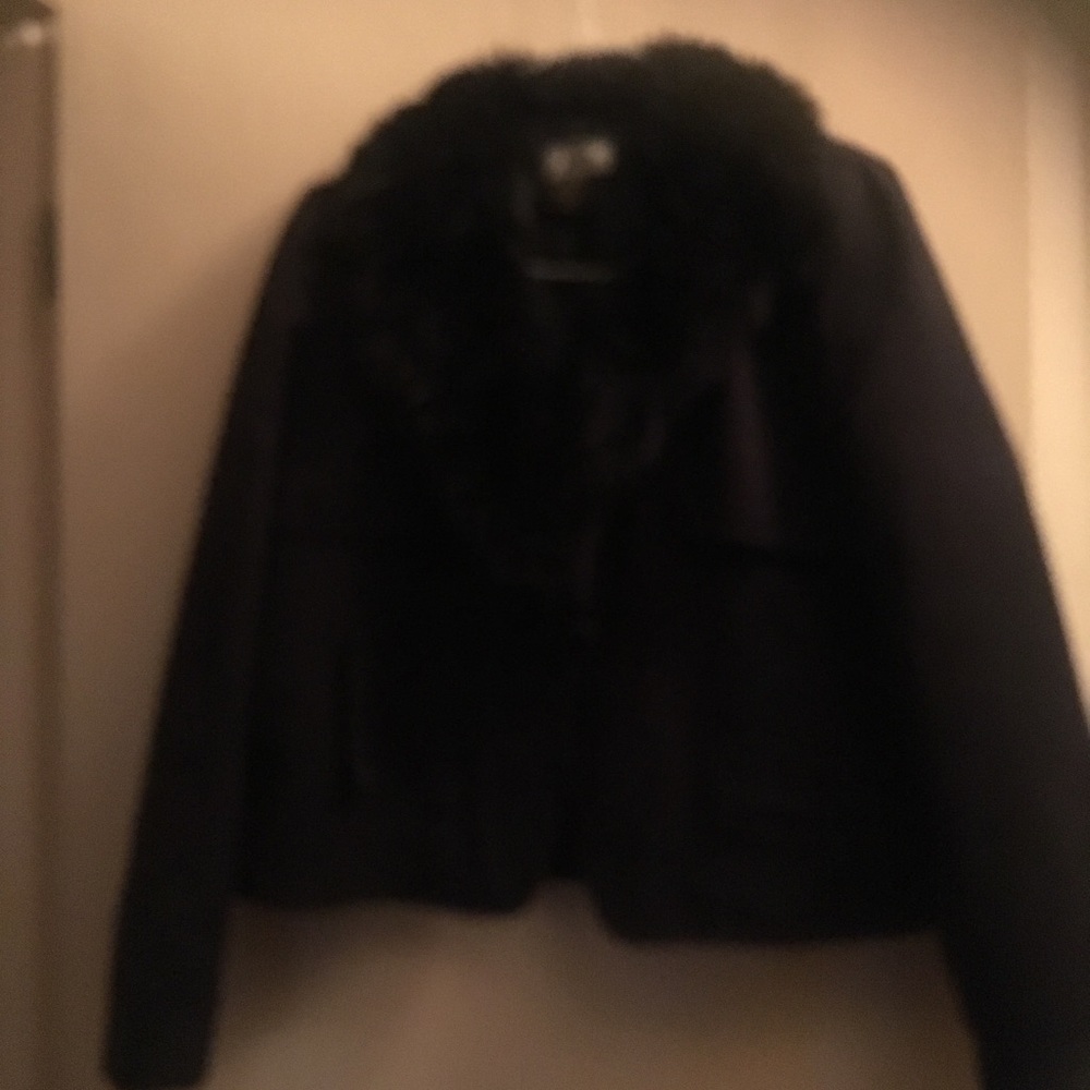 Black suede ladies waist faux fur coat
